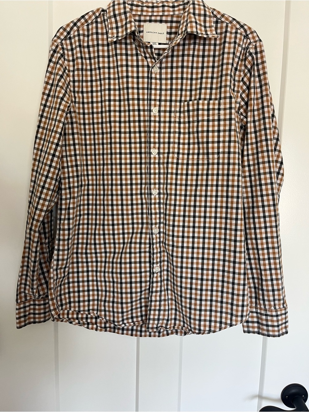 American Eagle Men's Plaid Gingham Button Down Shirt (M)